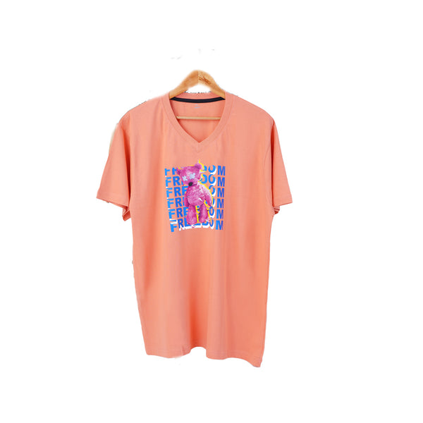 Styish and Free Cotton T shirt Printed V Neck Orange