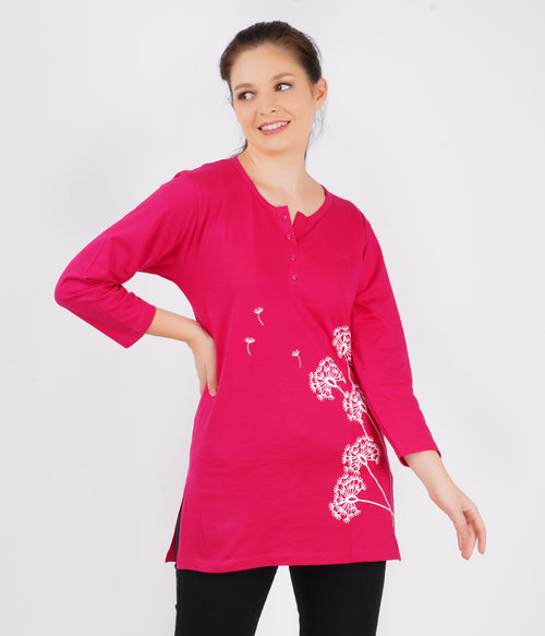 Women Pink Top Casual Extended Sleeves Printed Women Pink Top