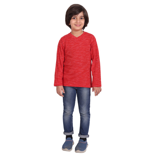Kids V-neck Full Sleeve Red T-shirt