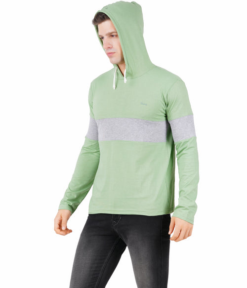 Men Color Block Hooded Neck Green T-Shirt