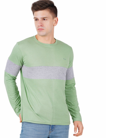 Men Full Sleeve Round Neck Green T-Shirt