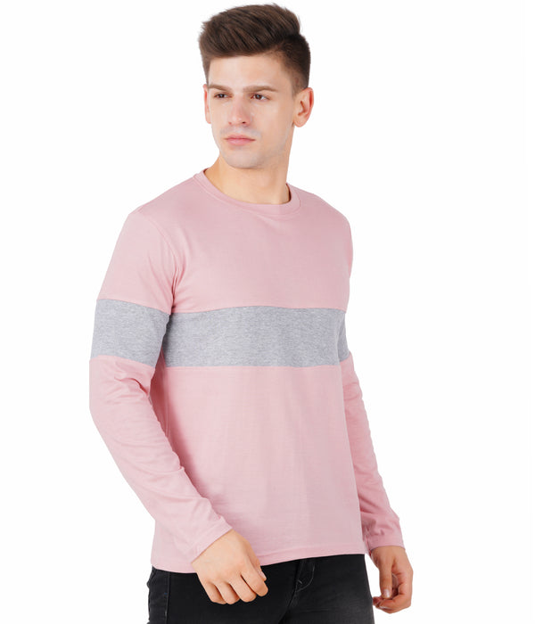 Men Full Sleeve Round Neck Pink T-Shirt