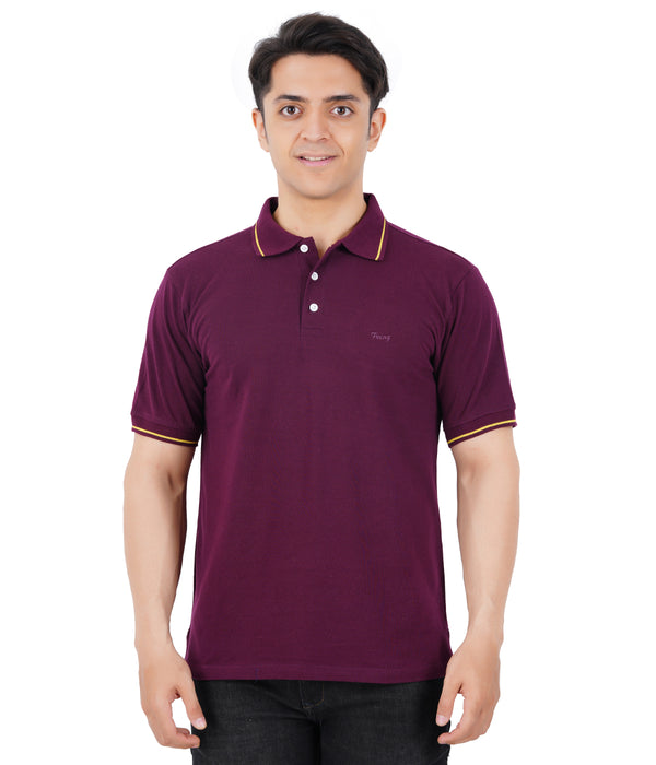 Men Solid Polo Neck Brown T-Shirt
