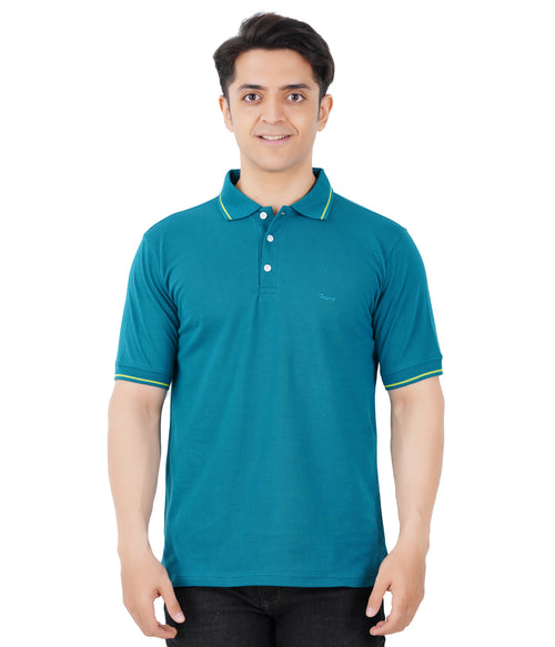 Men Solid Polo Neck Green T-Shirt