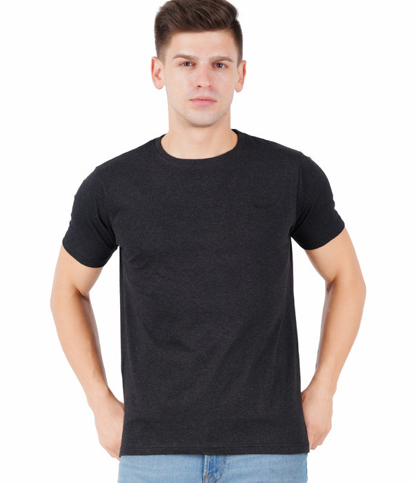 Men Solid Round Neck Black T-Shirt