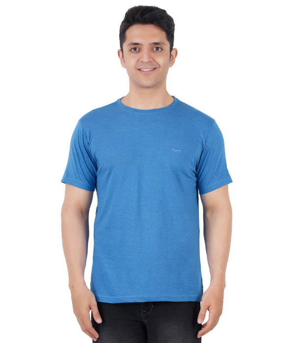 Men Solid Round Neck Blue T-shirt