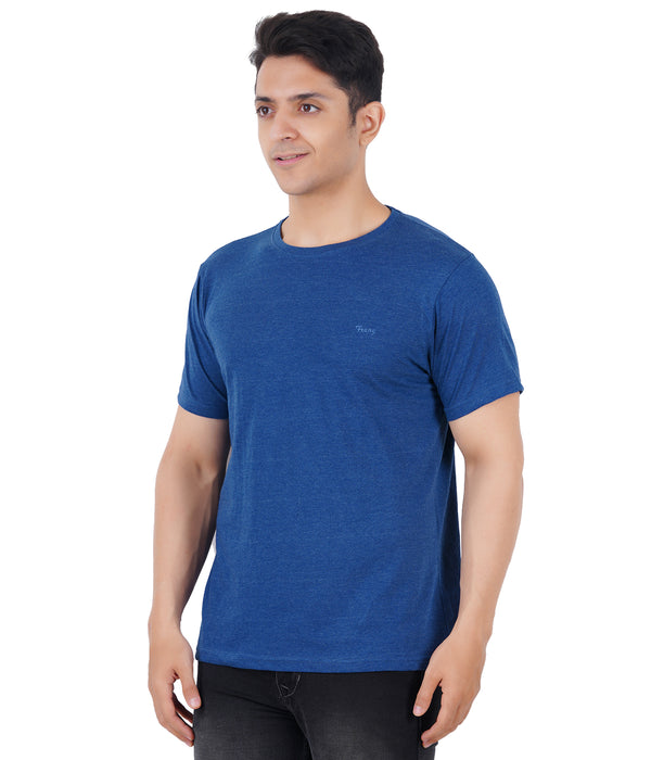 Men Solid Round Neck Dark Blue T-Shirt