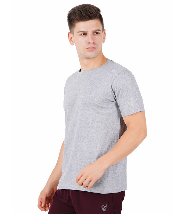 Men Solid Round Neck Grey T-Shirt