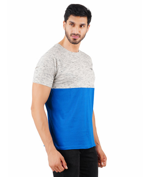 Men Solid Round Neck Blue Nepping T-Shirt