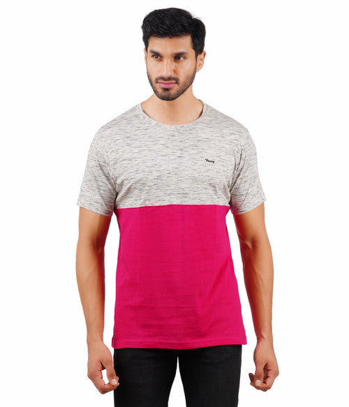 Men Solid Round Neck Pink Nepping T-Shirt