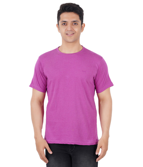 Men Solid Round Neck Purple T-Shirt