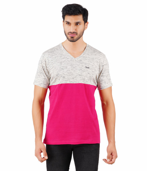 Men Solid V Neck Pink Nepping T-Shirt