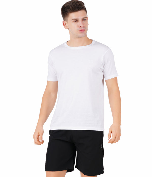 Men Solid Round Neck White T-Shirt