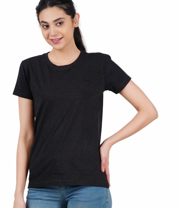 Women Solid Round Neck Black T-Shirt