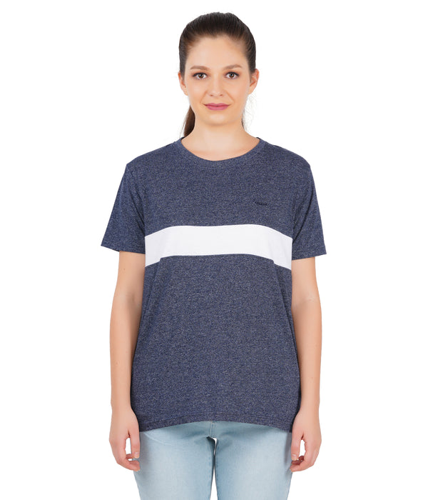 Women Solid Round Neck Dark Blue Twist  T-Shirt