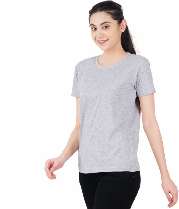 Women Solid Round Neck Grey T-Shirt
