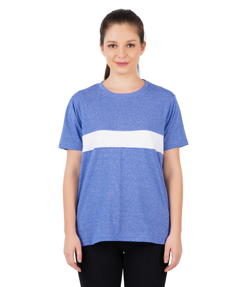 Women Solid Round Neck Light Blue Twist  T-Shirt