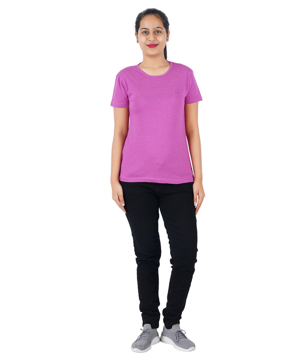 Women Solid Round Neck Purple T-Shirt