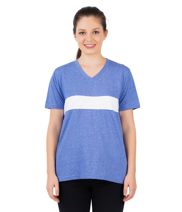 Women Solid V Neck Light Blue Twist T-Shirt